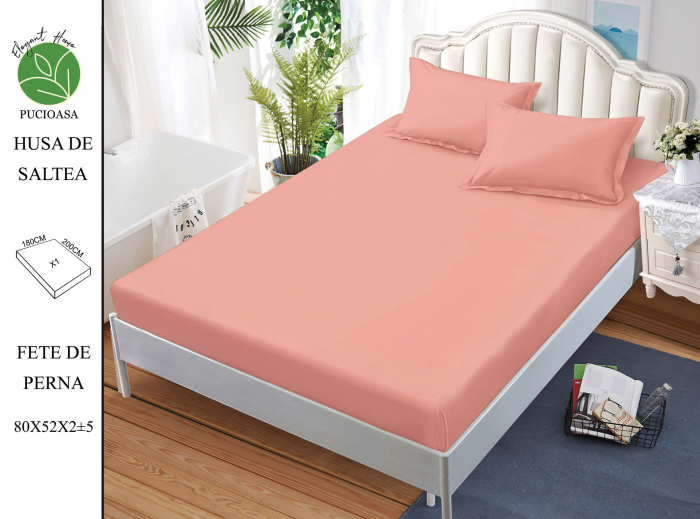 Husa de pat din Finet cu elastic+ 2 fete  de perna 180x200 ,Roz-HG167 [1]