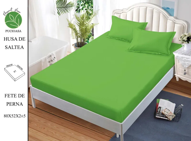 Husa de pat din Finet cu elastic+ 2 fete  de perna 180x200 ,Verde-HG160 [1]