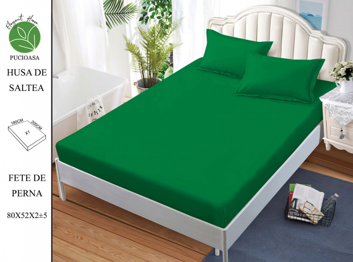 Husa de pat din Finet cu elastic+ 2 fete  de perna 180x200 ,Verde-HG175 [1]