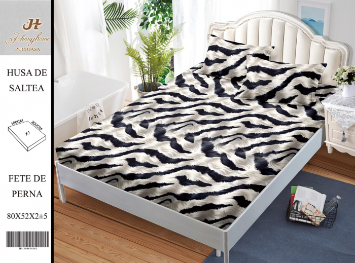 Husa de pat din Finet cu elastic+ 2 fete  de perna 180x200 ,Zebra-HG277 [1]