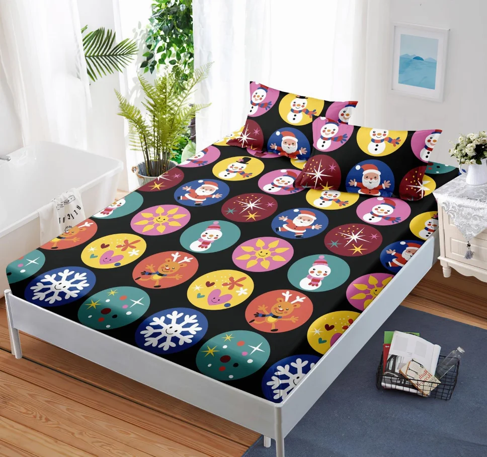 Husa de pat din Finet cu elastic, negru cu motive de iarnă vesele-HMJ7 [1]