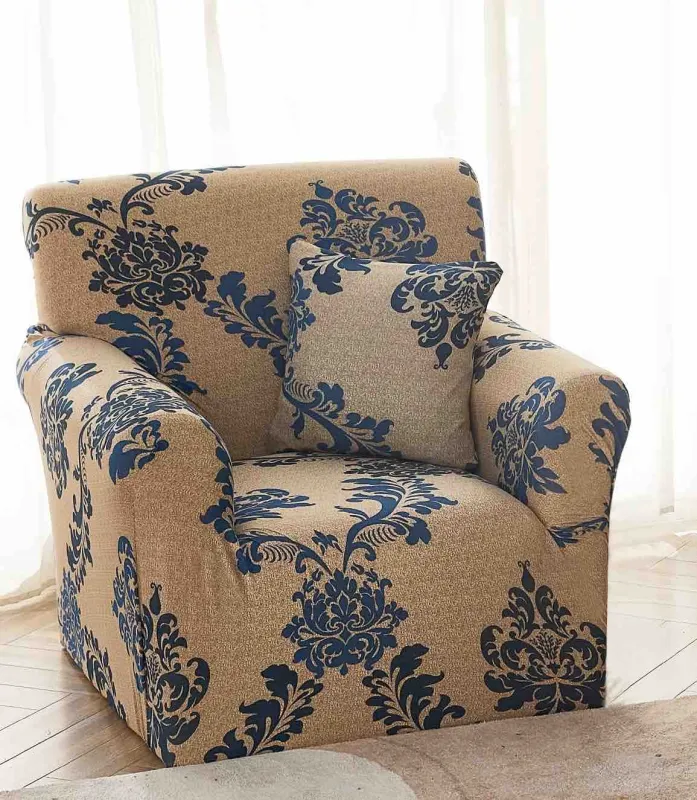 Husa Elastica pentru Fotoliu cu brate,Bej/Albastru,model regal-S30 [1]