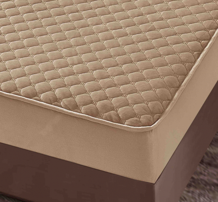 Husa tip Topper cu elastic din catifea 160x200,Bej-TJ6 [3]
