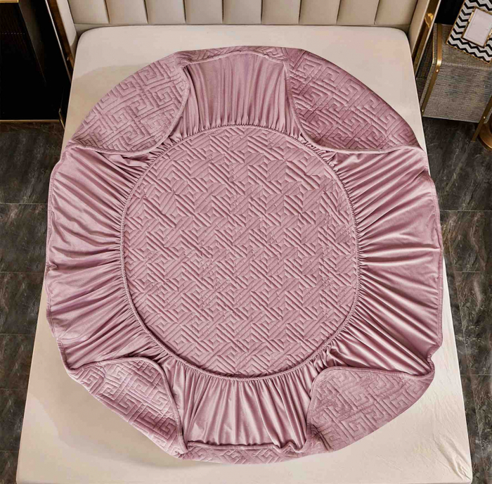 Husa tip Topper cu elastic din catifea 160x200,Roz-TJ3 [4]