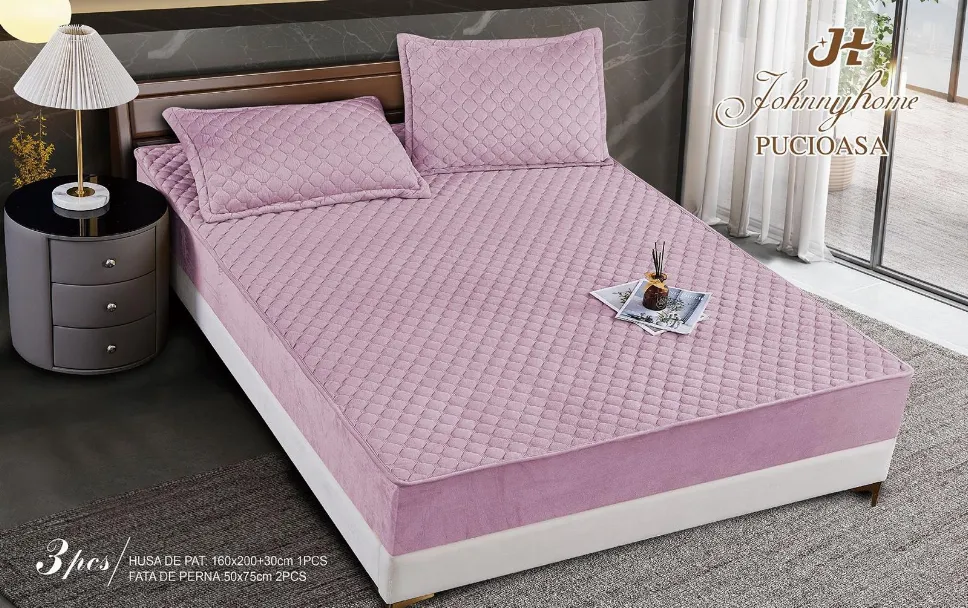 Husa tip Topper cu elastic din catifea 180x200, lila matlasată cu romburi delicate-BB13 [1]