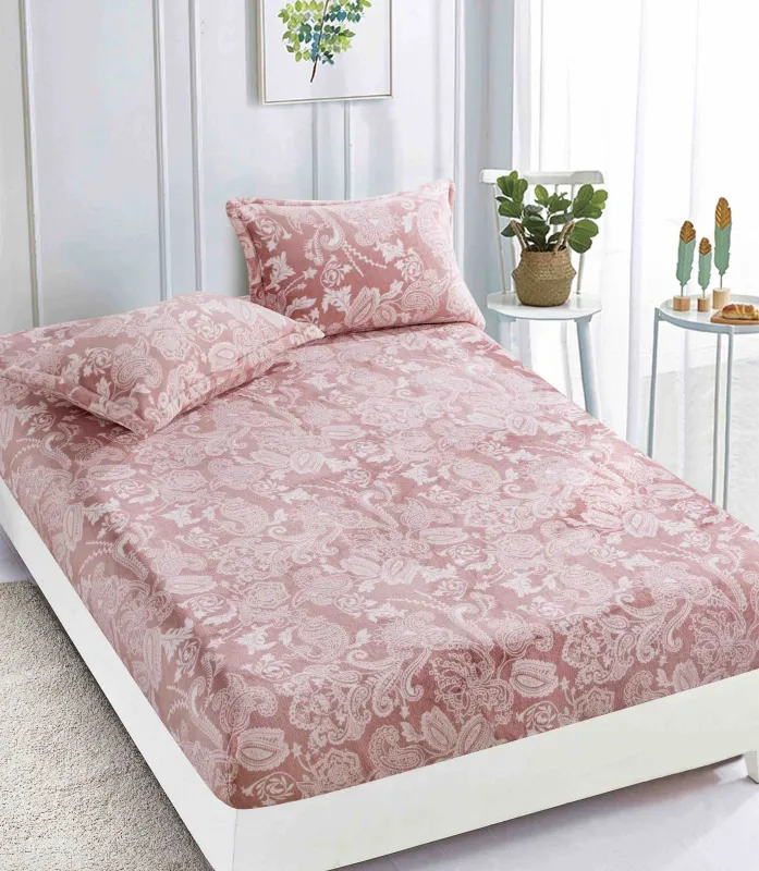 Huse de pat cocolino 180x200 cm cu motive florale roz cu alb-HJC29 [1]