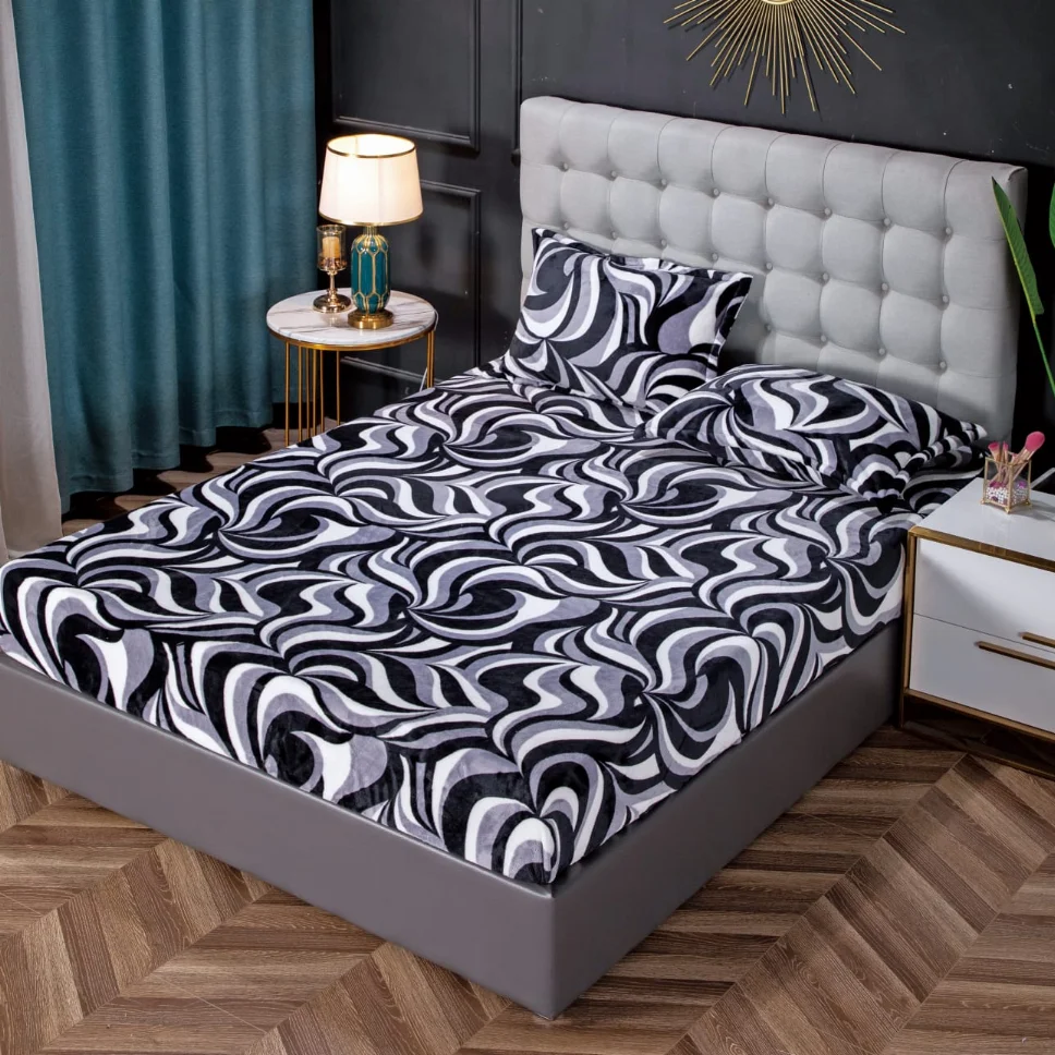 Huse de pat cocolino 180x200 cm, model grafic alb-negru și gri-HJC157 [1]