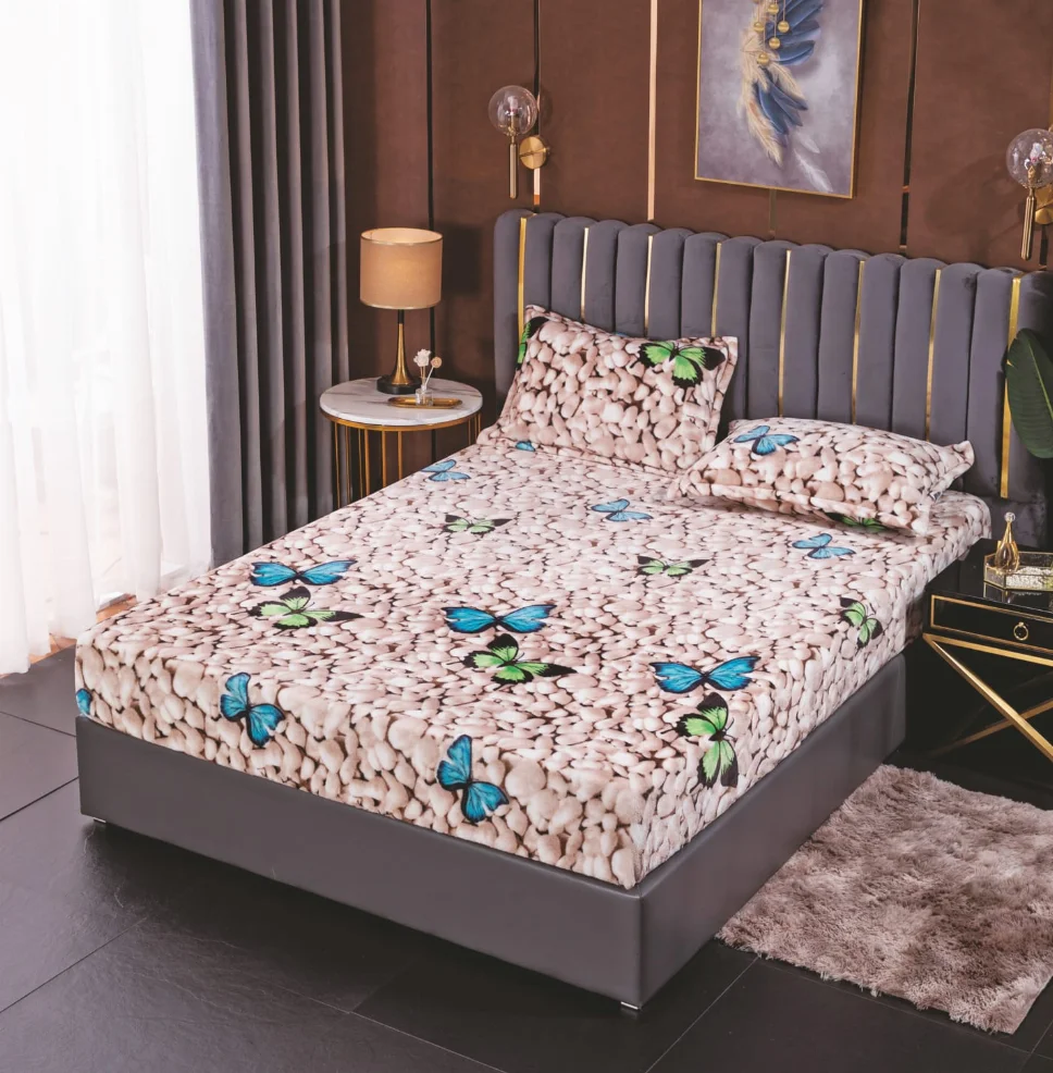 Huse de pat cocolino 180x200 cm, pietre albe cu fluturi turcoaz-HJC154 [1]