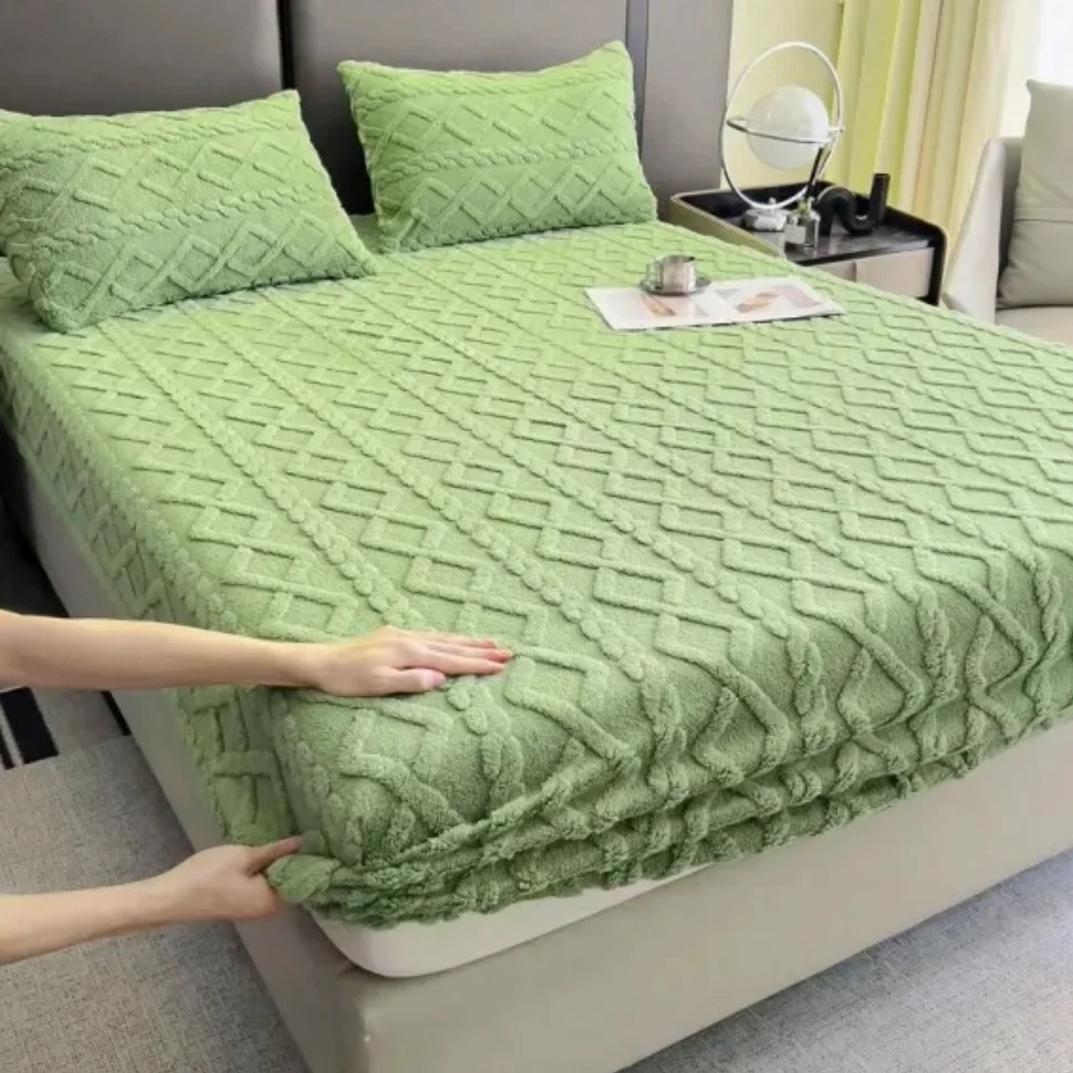 Huse de pat cocolino 180x200 cm, verde cu model geometric reliefat-HJC108 [1]