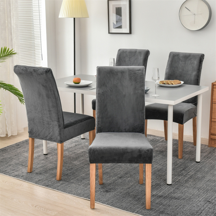 Huse pentru scaun din Catifea cu elastic,Gri inchis-JHC7 [3]