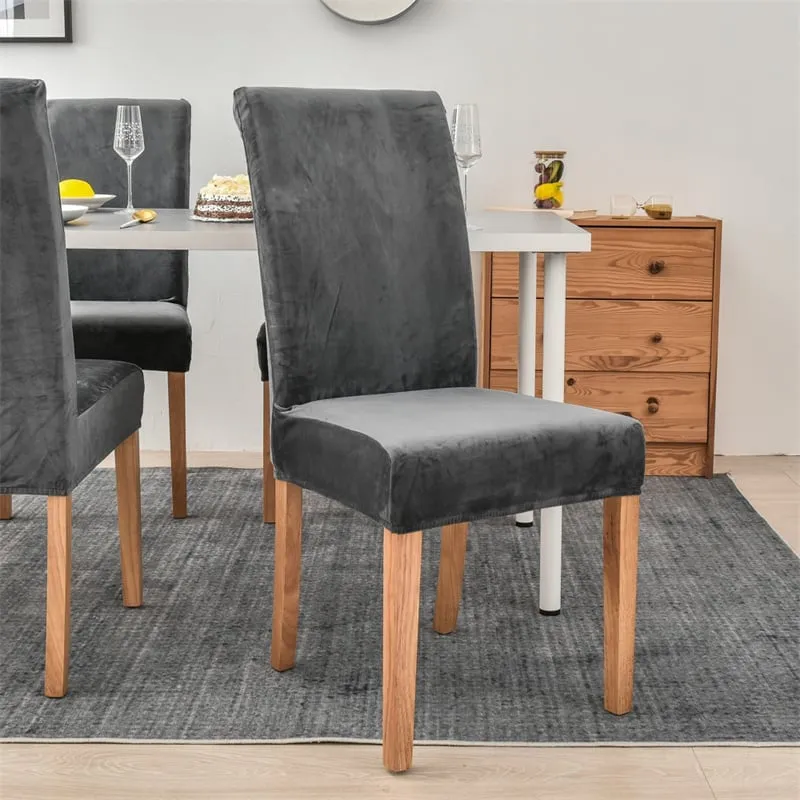 Huse pentru scaun din Catifea cu elastic,Gri inchis-JHC7 [2]