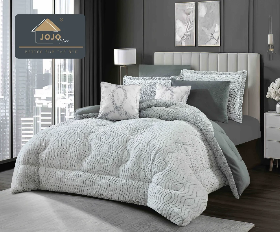 Lenjerie cu Pilota din Blanita artificiala de iepure si Catifea cearceaf cu elastic, gri cu modele discrete-PBJ24 [2]