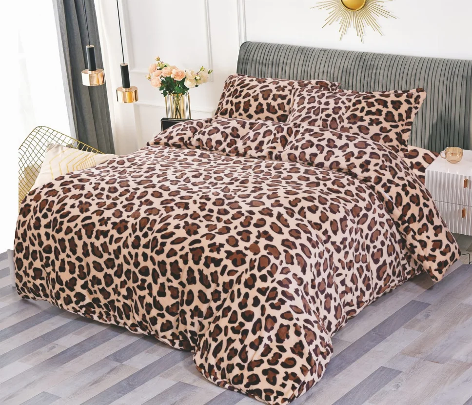 Lenjerie de pat Cocolino 4 piese, model leopard maro pe bej-LN28 [1]