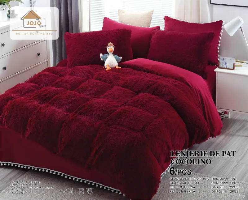 Lenjerie de pat Cocolino 6 piese Fluffy,Super pufoase,Grena-COF4 [1]