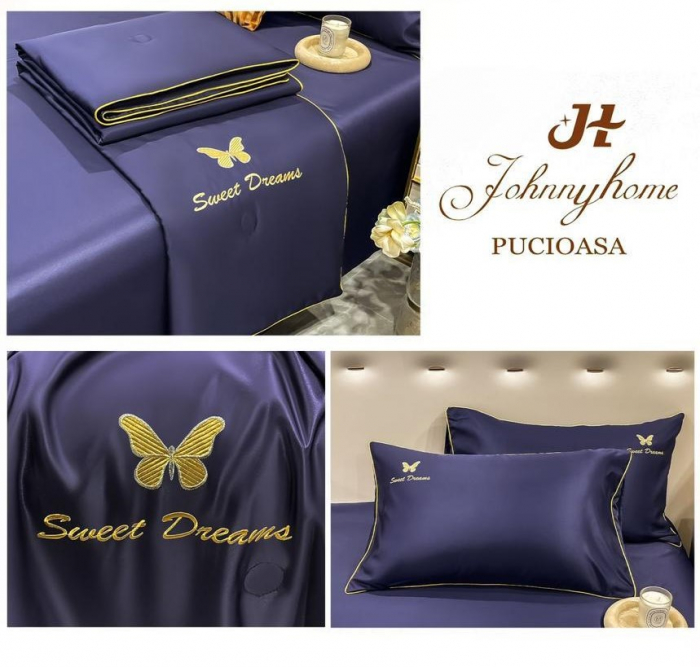 Lenjerie de pat cu 4 piese,Dubla cu tiv Elegant si pilota de Vara -N10 [2]