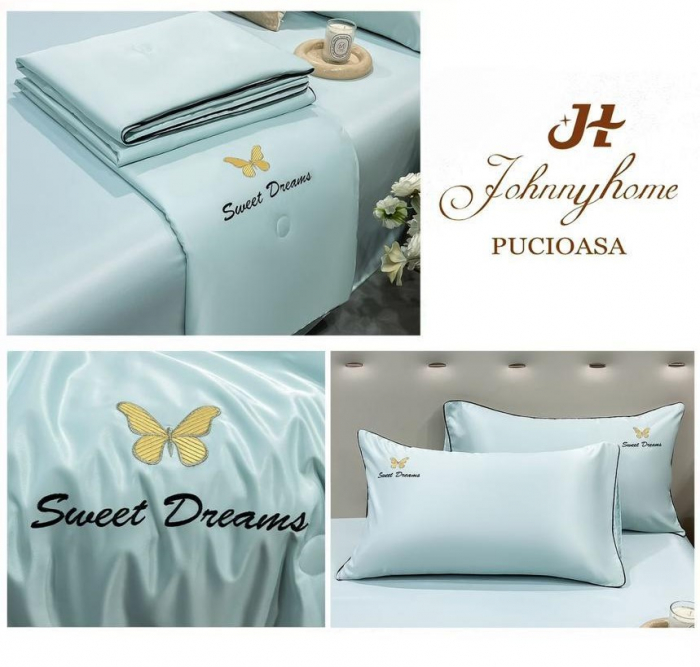 Lenjerie de pat cu 4 piese,Dubla cu tiv Elegant si pilota de Vara -N11 [2]