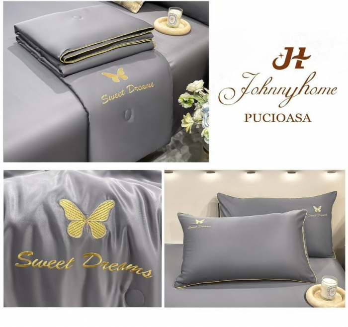 Lenjerie de pat cu 4 piese,Dubla cu tiv Elegant si pilota de Vara -N12 [2]