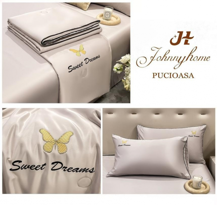 Lenjerie de pat cu 4 piese,Dubla cu tiv Elegant si pilota de Vara -N16 [2]