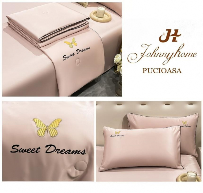 Lenjerie de pat cu 4 piese,Dubla cu tiv Elegant si pilota de Vara -N2 [2]
