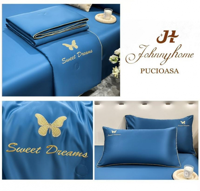 Lenjerie de pat cu 4 piese,Dubla cu tiv Elegant si pilota de Vara -N4 [2]
