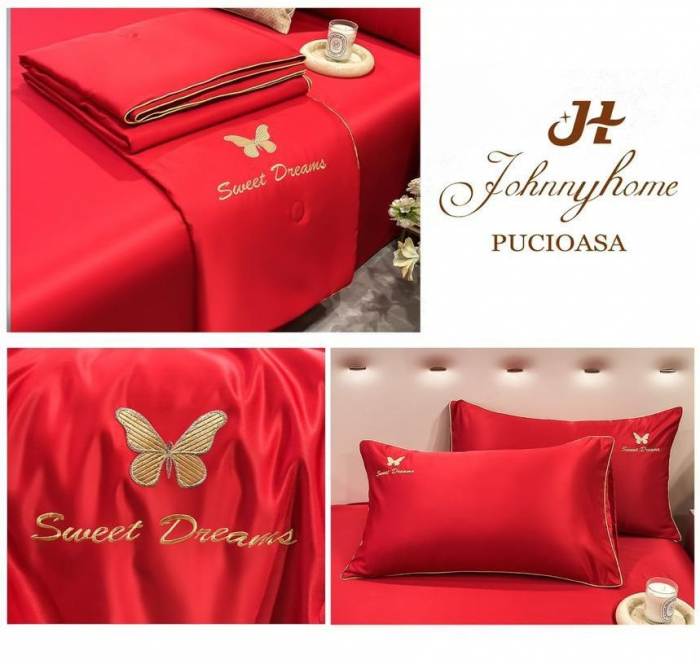 Lenjerie de pat cu 4 piese,Dubla cu tiv Elegant si pilota de Vara -N5 [2]