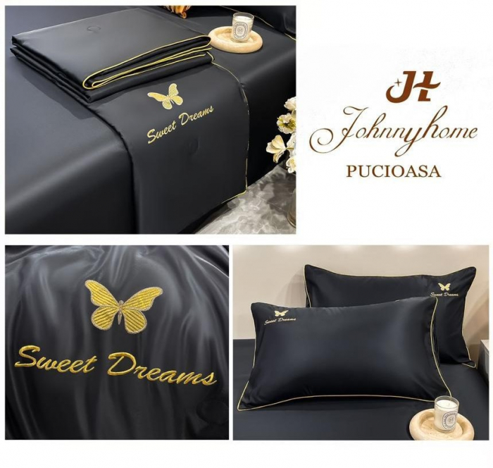 Lenjerie de pat cu 4 piese,Dubla cu tiv Elegant si pilota de Vara -N8 [2]
