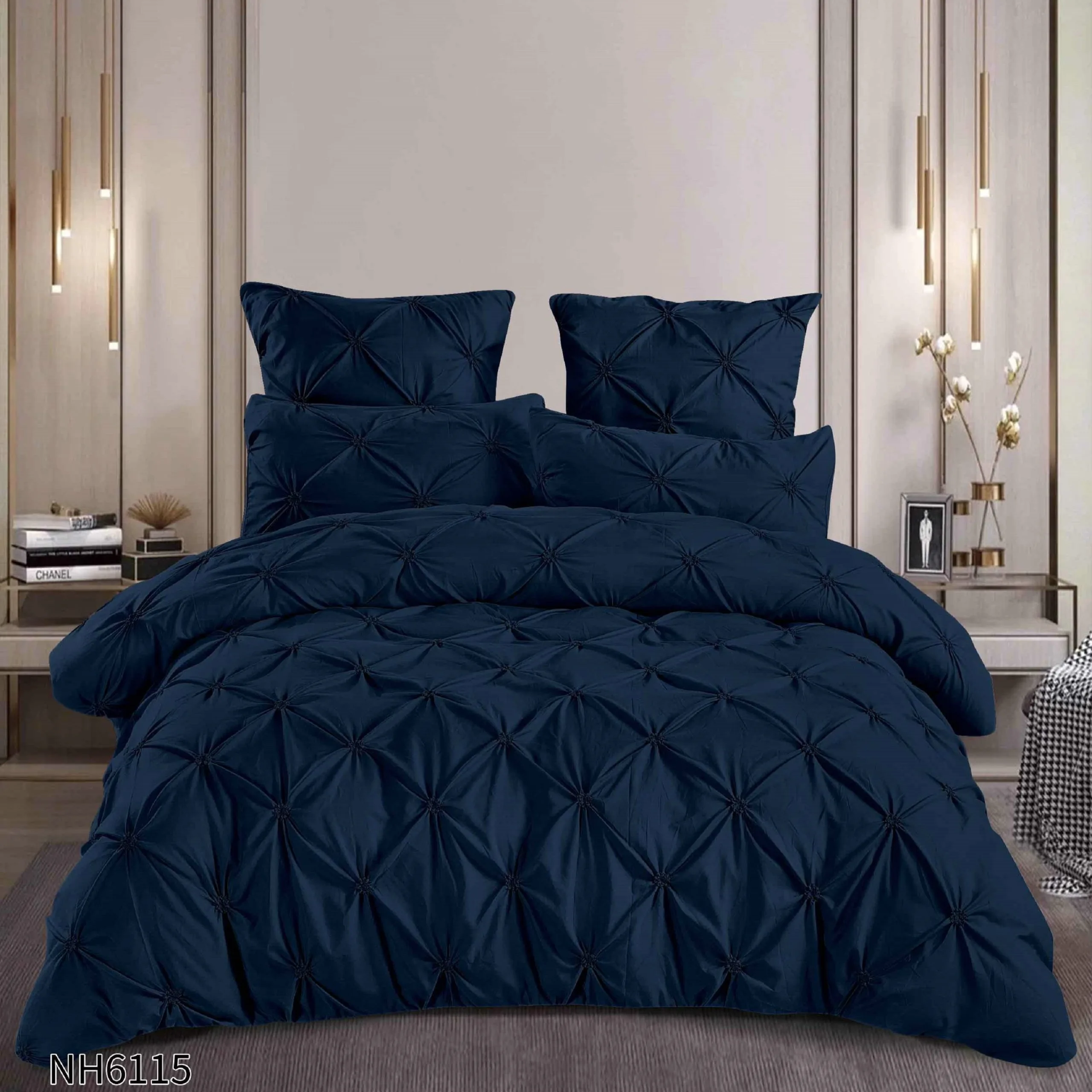Lenjerie de pat cu Pliuri Elegante din finet,cearceaf cu ELASTIC,Bleomarin-NH6115 [1]