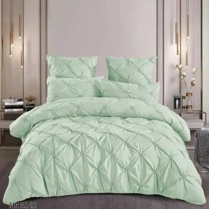 Lenjerie de pat cu Pliuri Elegante din finet,cearceaf cu ELASTIC,Vere deschis-NH6142 [1]