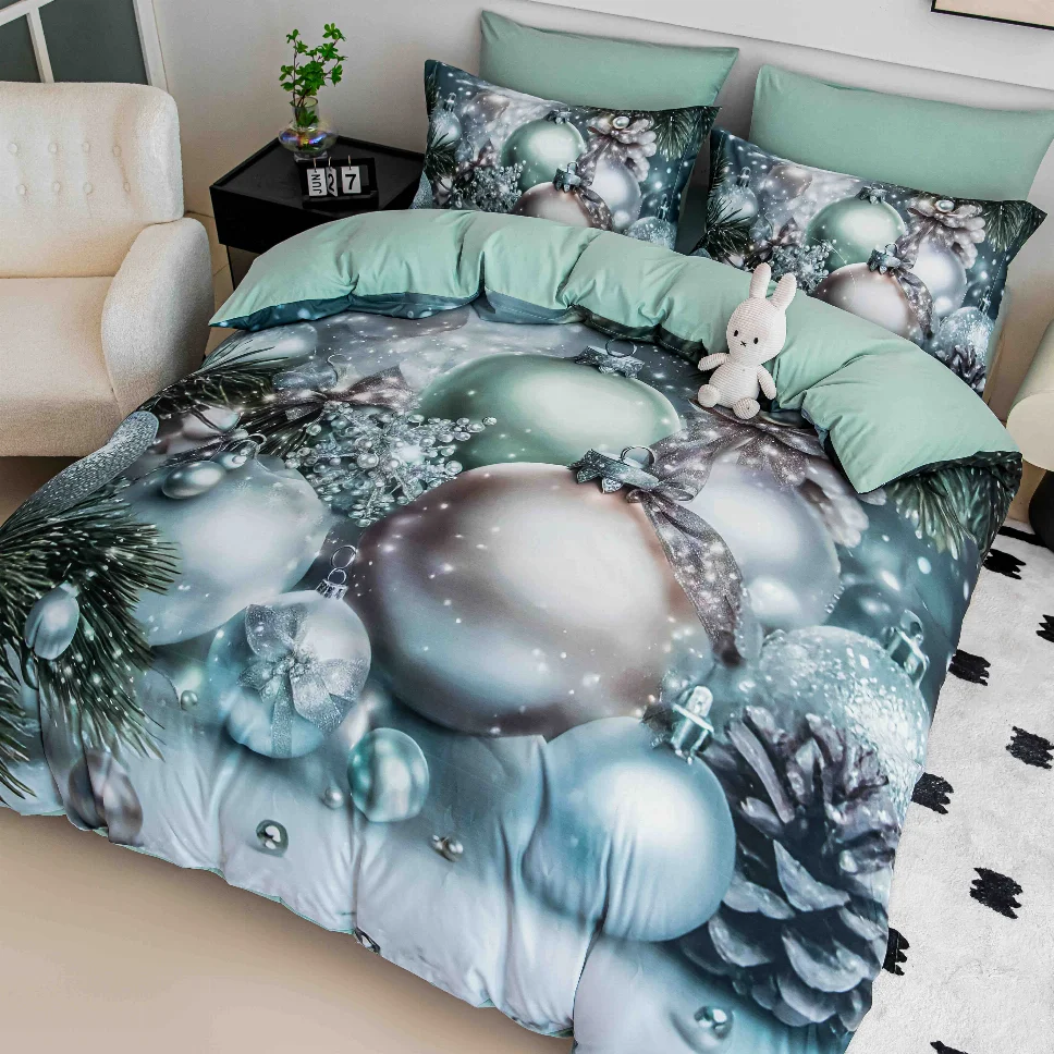 Lenjerie de pat din finet, cu globuri argintii si brad-LD30 [1]