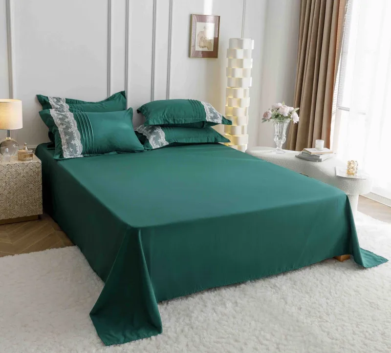 Lenjerie de pat din finet, cu pliuri si inimioare brodate,Verde-BR50 [3]