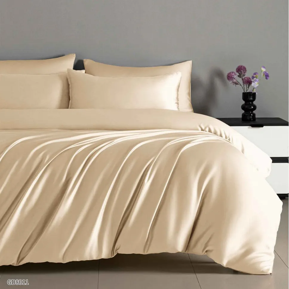 Lenjerie de pat din satin cu 4 piese și cearceaf cu elastic, bej lucios, catifelat-GD8011 [1]