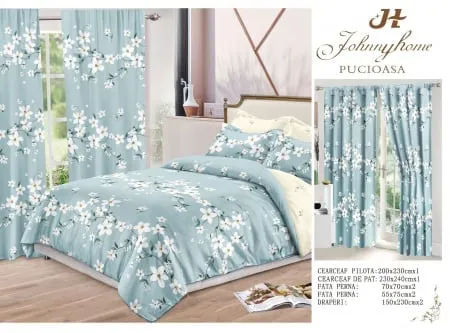Lenjerie de pat Finet, 6 piese+ 2 Draperii CADOU,Floricele-FD11 [2]