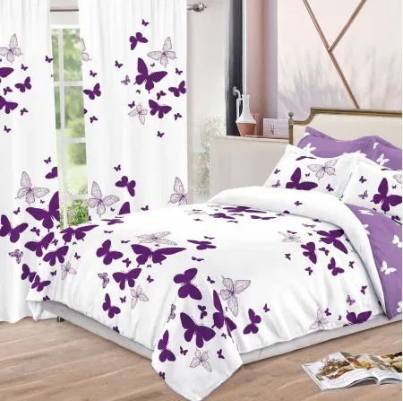 Lenjerie de pat Finet, 6 piese+ 2 Draperii CADOU,Fluturi-FD02 [1]