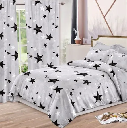 Lenjerie de pat Finet, 6 piese+ 2 Draperii CADOU,Gri,Stelute-FD10 [1]