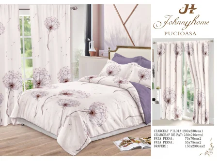 Lenjerie de pat Finet, 6 piese+ 2 Draperii CADOU,Papadie-FD04 [2]