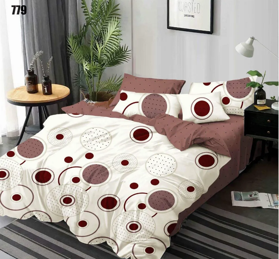Lenjerie de pat Finet 6 piese, alb cu imprimeu geometric maro-LP779 [1]