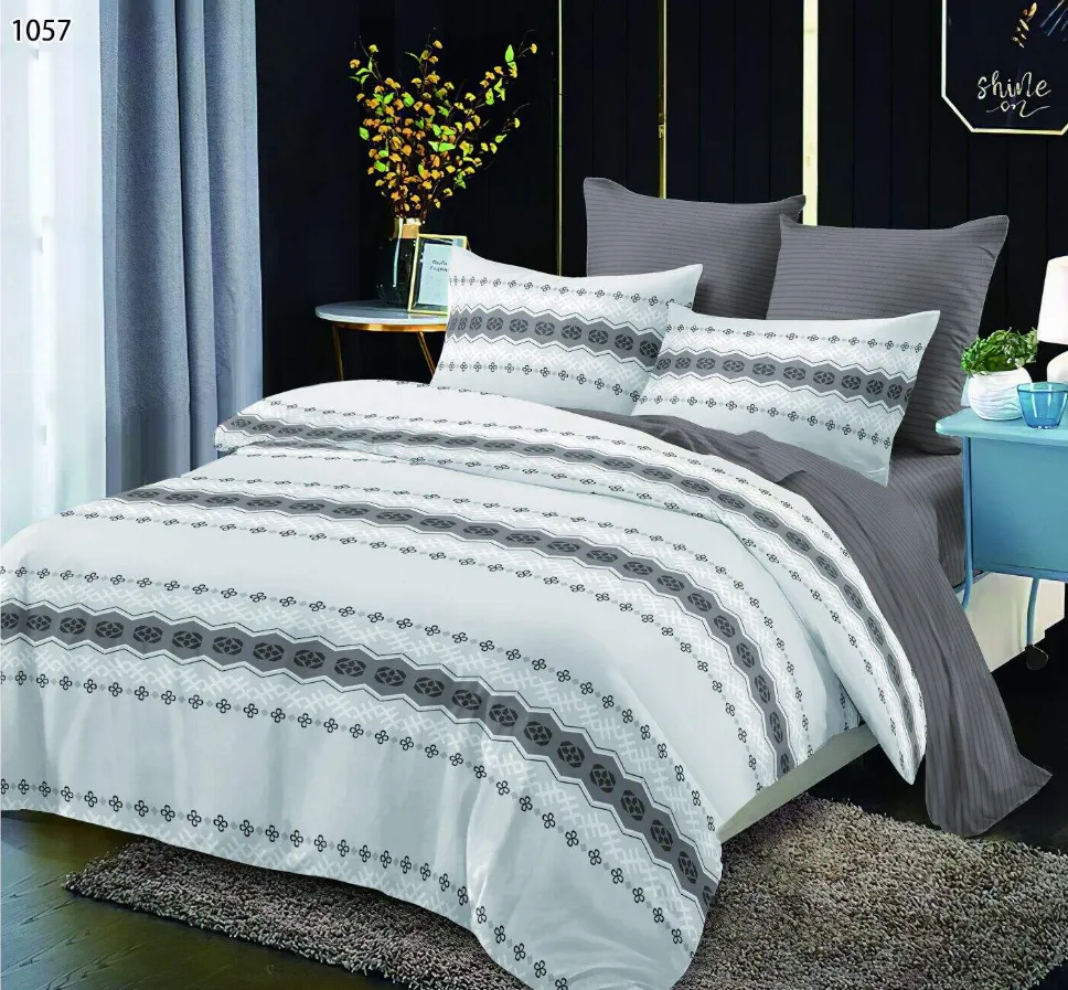 Lenjerie de pat Finet 6 piese, alb cu model geometric gri-LP1057 [1]