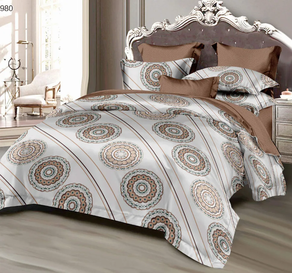 Lenjerie de pat Finet 6 piese, alb cu modele rotunde maro-LP980 [1]