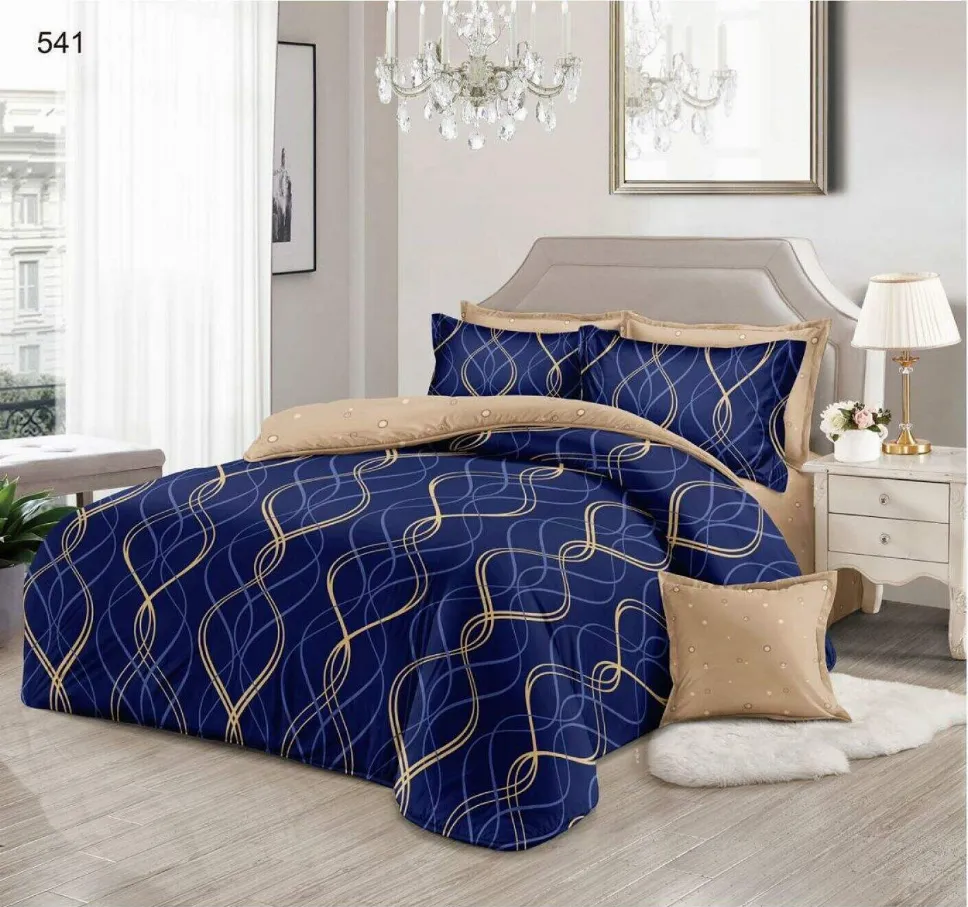 Lenjerie de pat Finet 6 piese, albastru cu fir auriu-LP541 [1]