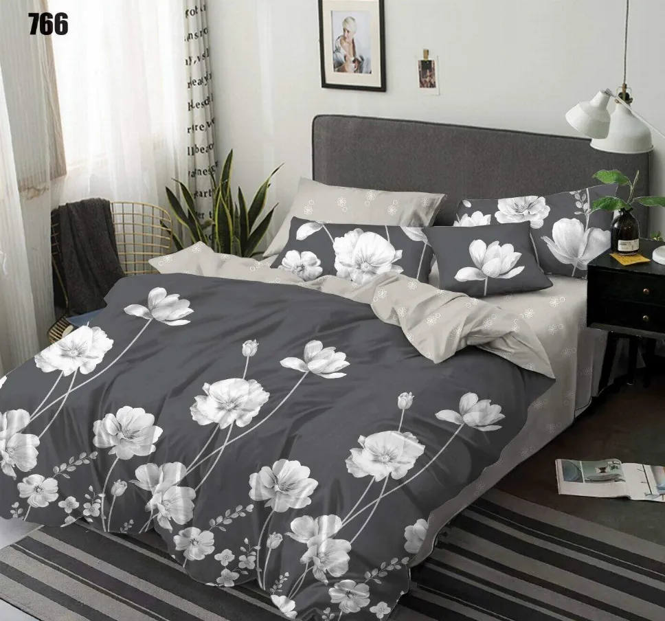Lenjerie de pat Finet 6 piese, gri cu flori albe-LP766 [1]