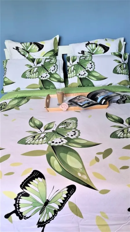 Lenjerie de pat Finet Pucioasa 6 piese,Alb/Verde cu fluturi-LP453 [2]