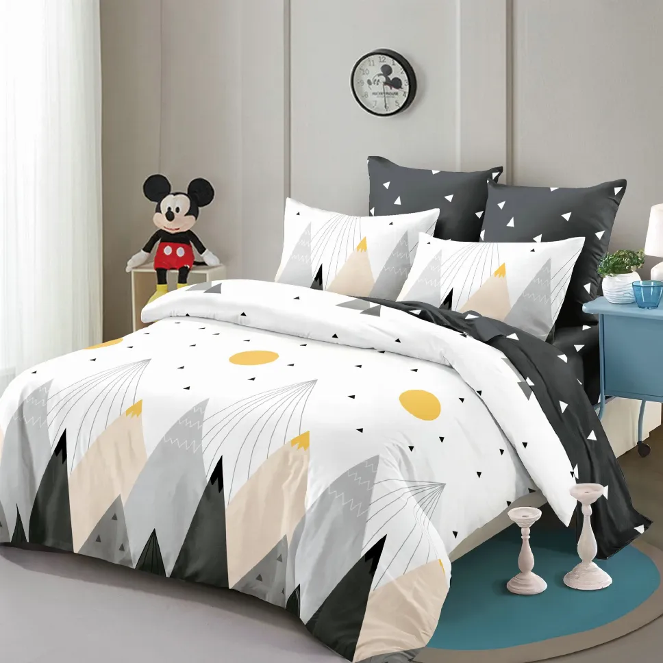Lenjerii de pat Finet 6 piese cu Elastic, alb cu munți gri și galbeni-FEL257 [1]