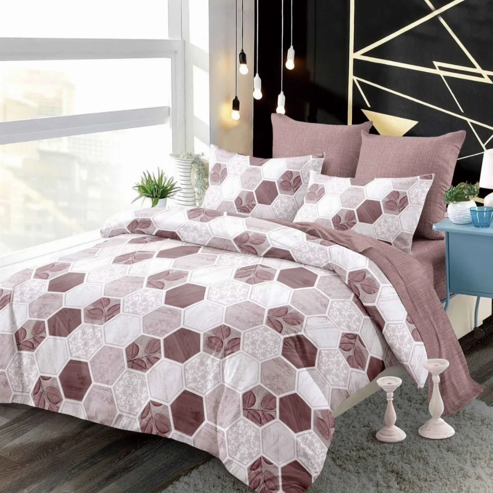 Lenjerii de pat Finet 6 piese cu Elastic, model abstract modern maro-FEL303 [1]