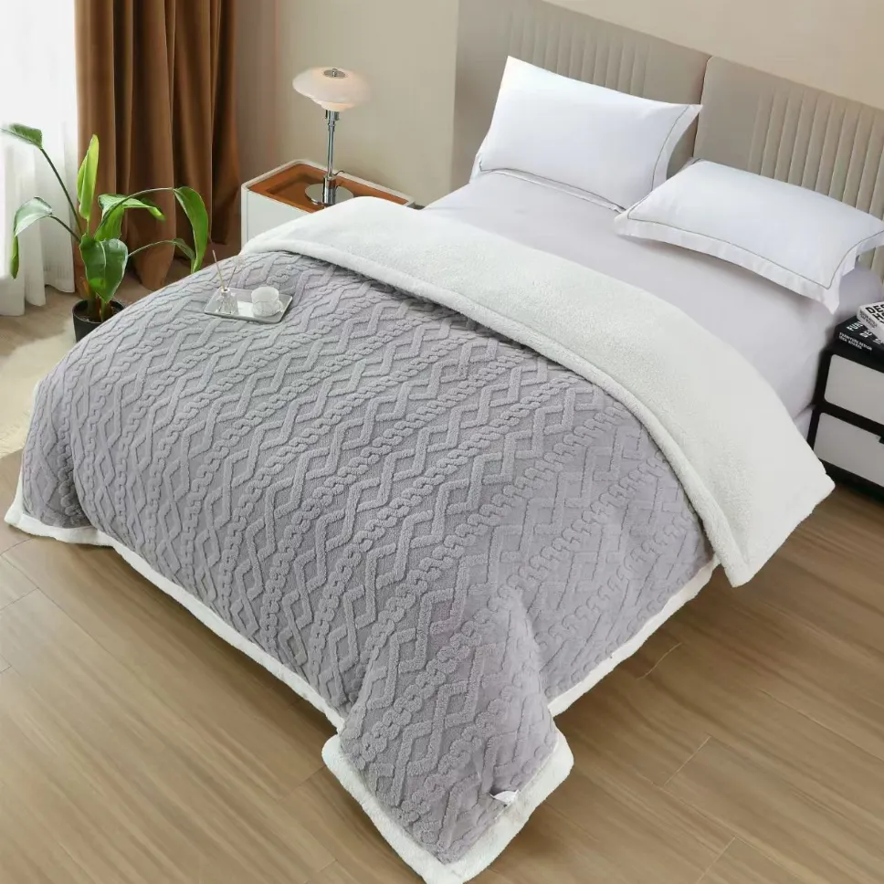 Patura Cocolino cu Blanita si fermoar 200x230 cm, gri cu model împletit-CN3 [1]