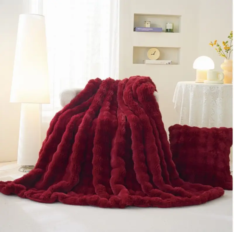 Pătură cu blăniță de iepure 200x230 cm,moale si eleganta-Grena-BLE3 [1]