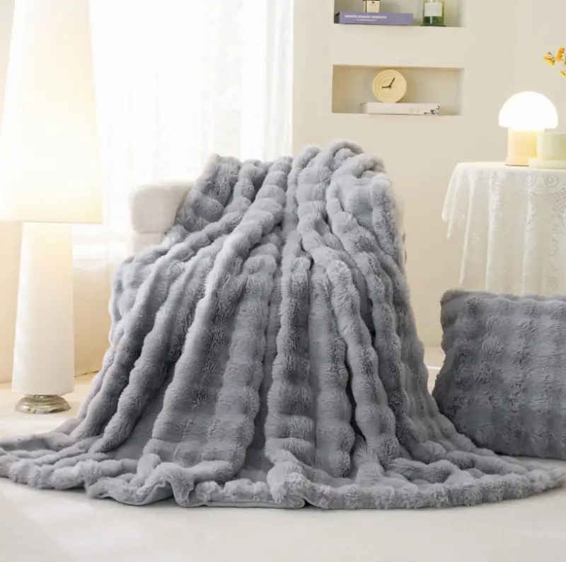 Pătură cu blăniță de iepure 200x230 cm,moale si eleganta-Gri-BLE4 [1]