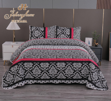 Cuverturi 2 Fete - Cuvertura Pat dublu din Bumbac Satinat,3 piese-V6B