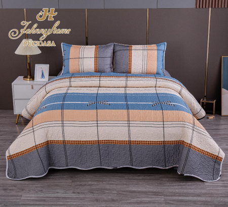 CUVERTURI - Cuvertura Pat dublu din Bumbac Satinat,3 piese-V36A