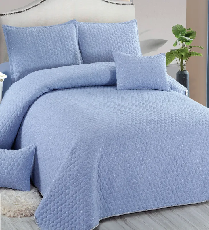 Cuverturi Policoton - Cuvertura Pat matlasată, Policoton, Tesatura Ranforce, 5 Piese, Blue-E262