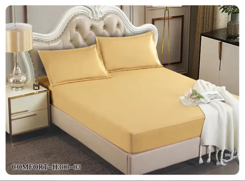 Huse de pat Finet 180x200 cm - Husa de pat cu elastic din Finet 180x200,cu 2 fete de perna,Galben-H303